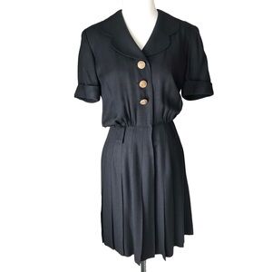 Vintage black button down pleated dress